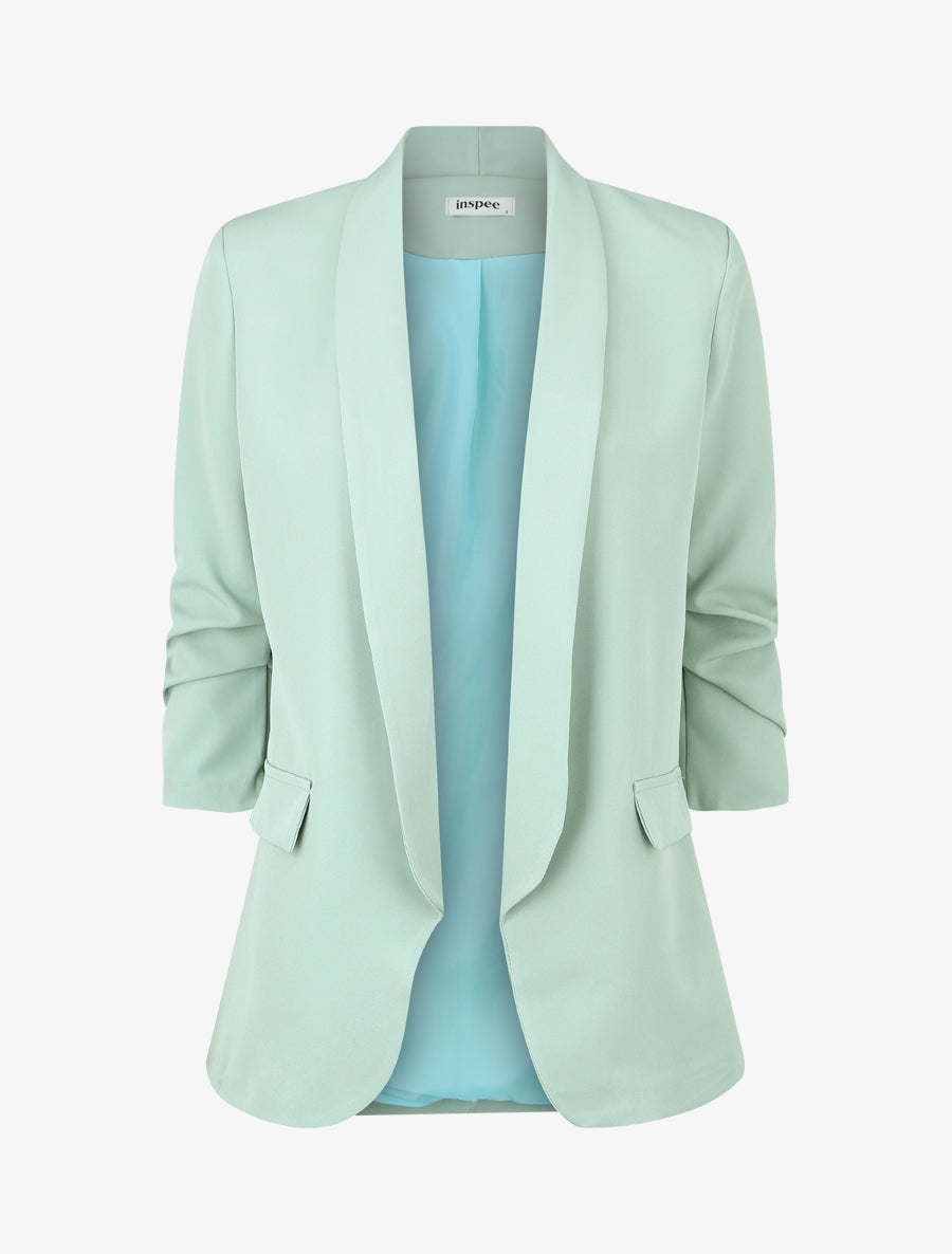 Blazer uni à manches froncées - Vert clair - 1