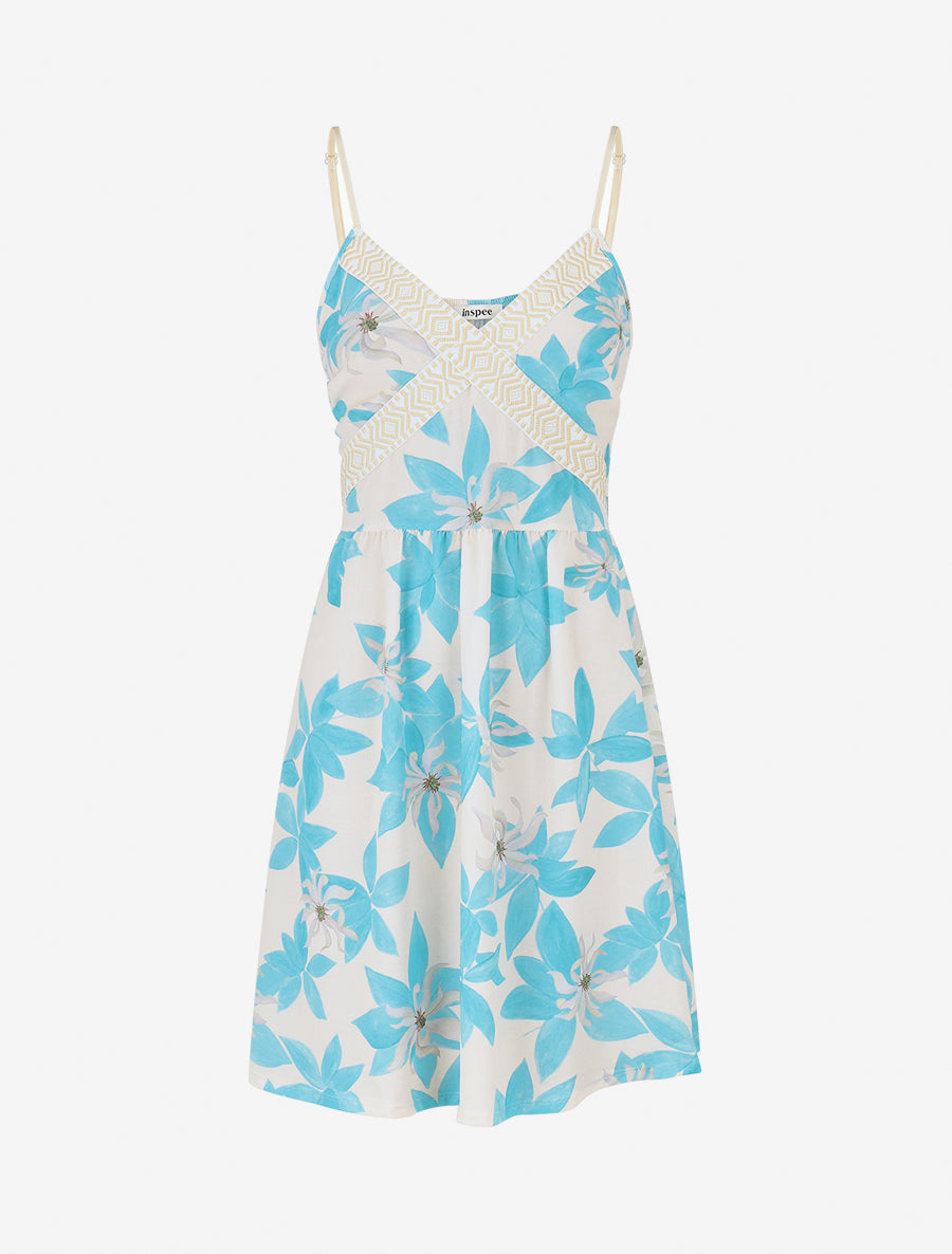 Robe à dos élastiqué imprimé fleurs - Turquoise - 1