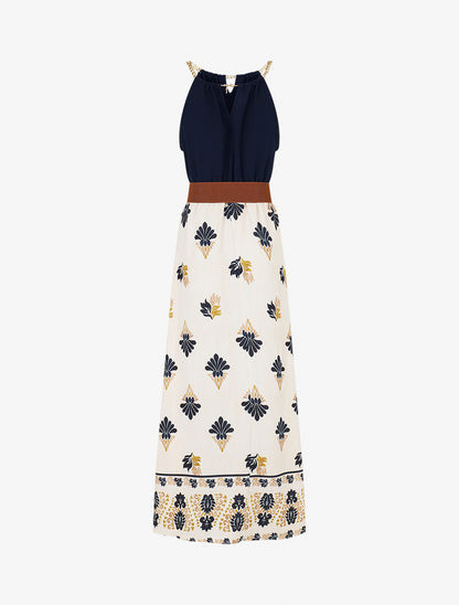 Robe imprimé ikat à bretelles en chaîne - Marine - 2