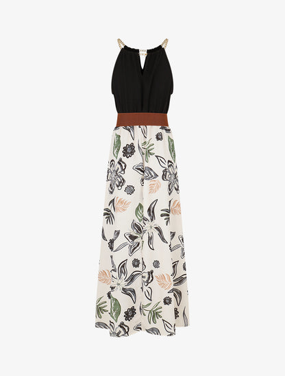 Robe imprimé fleuri à bretelles en chaîne - Noir - 2