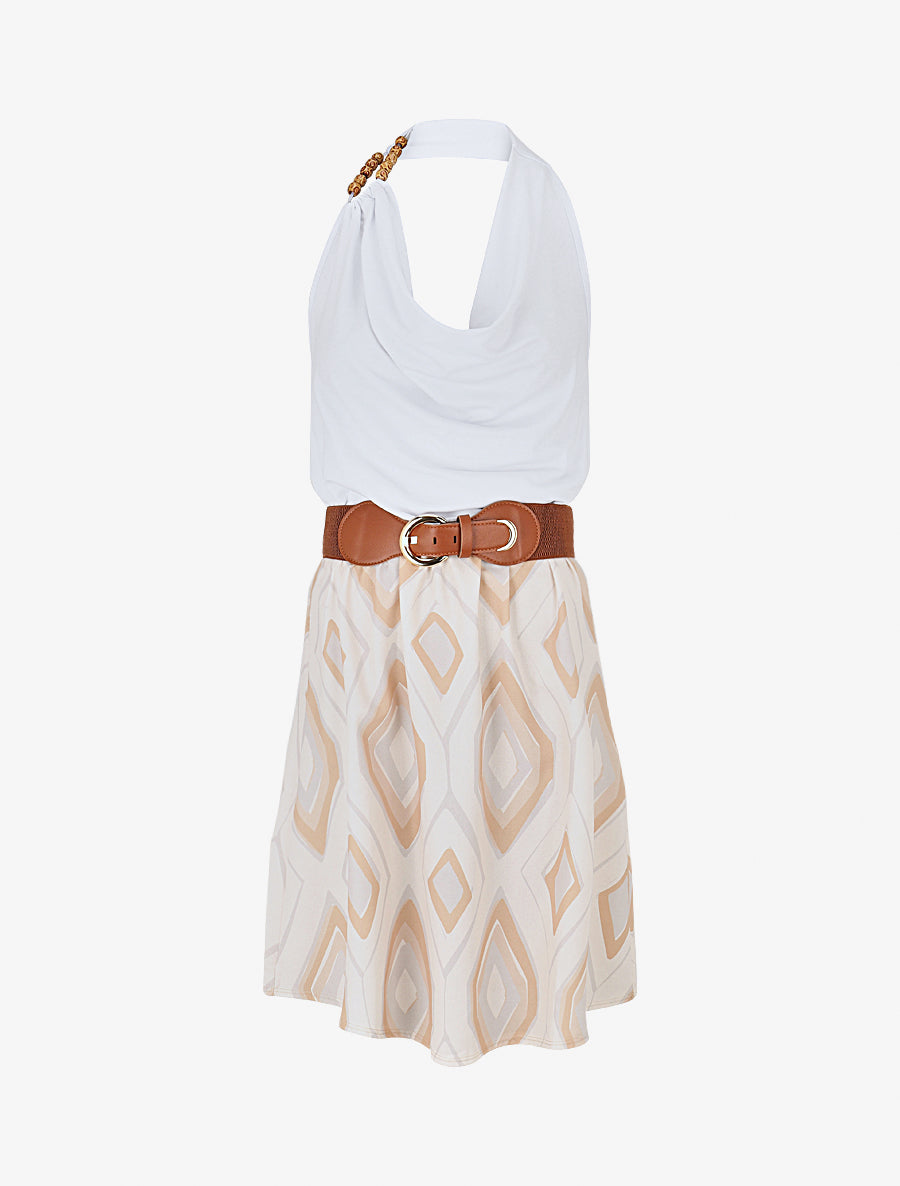 Robe dos nu imprimé graphique - Beige - 1