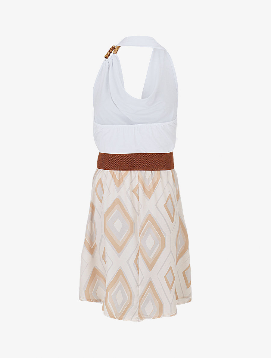 Robe dos nu imprimé graphique - Beige - 2
