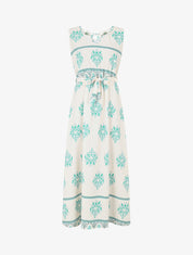 Robe élastiquée à imprimé ikat - Turquoise - 1