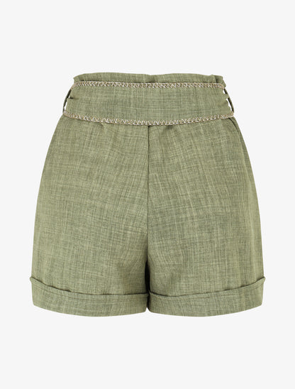 Short taille haute à ceinture fantaisie - Kaki - 2