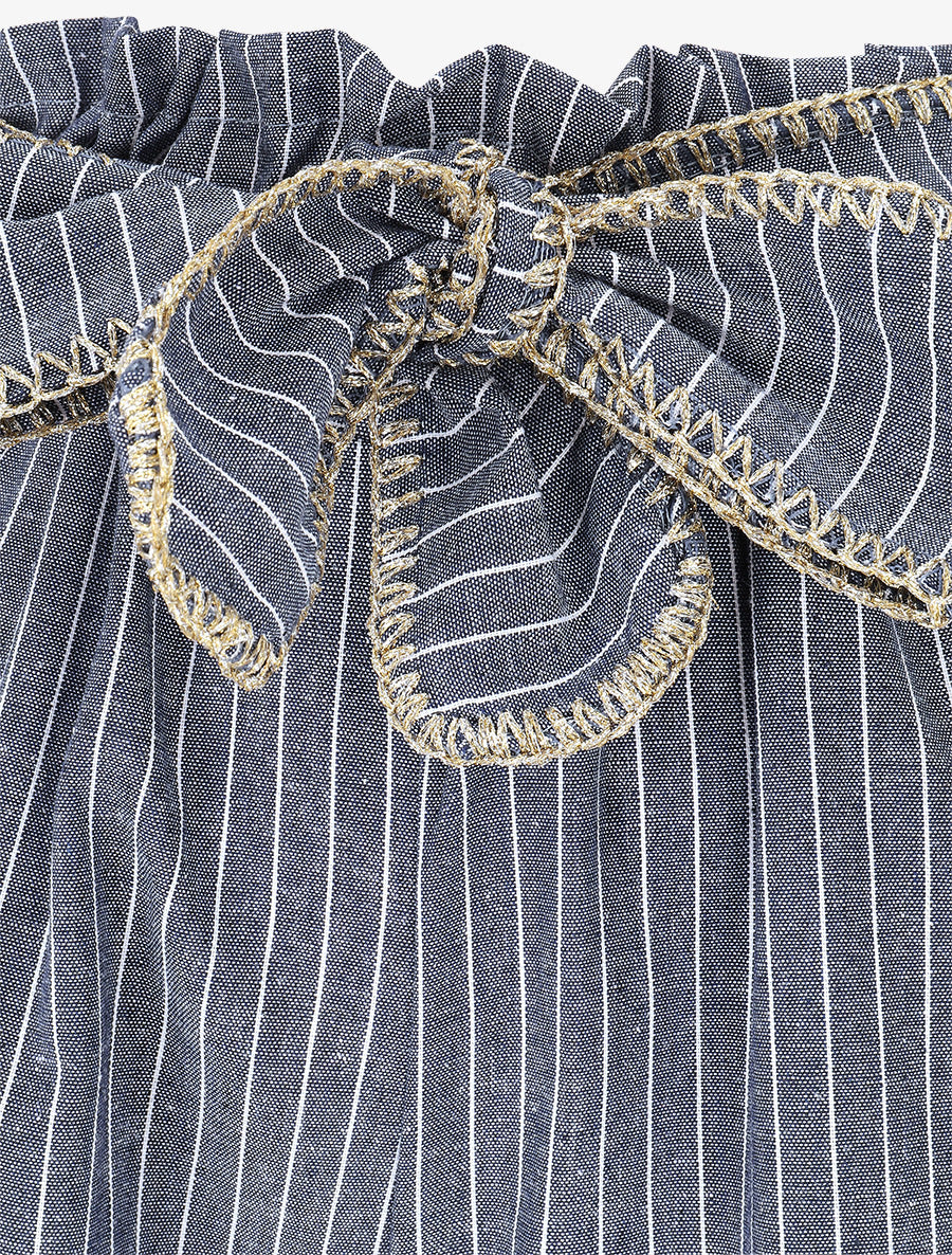 Pantalon ample à rayures et ceinture fantaisie - Bleu - 3