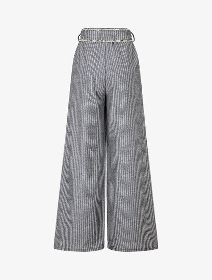 Pantalon ample à rayures et ceinture fantaisie - Gris - 2