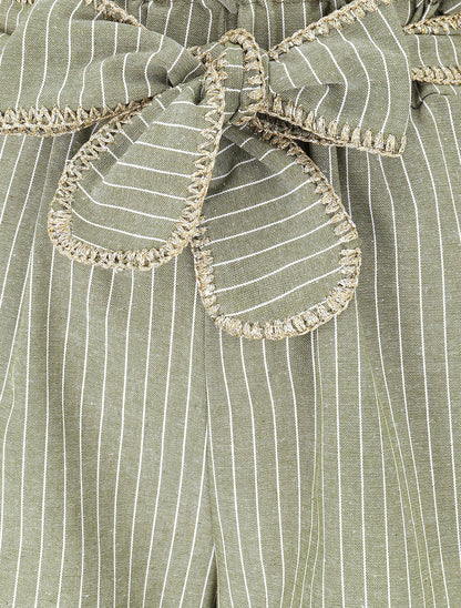 Pantalon ample à rayures et ceinture fantaisie - Kaki - 3