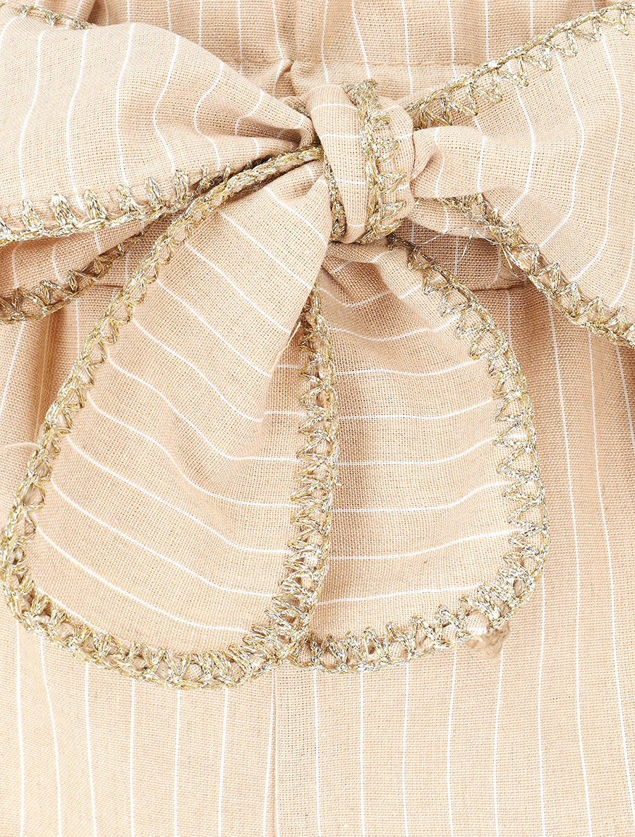 Pantalon ample à rayures et ceinture fantaisie - Beige - 3