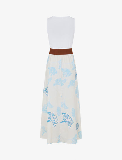 Robe longue imprimé végétal et col à sangle - Bleu ciel - 2