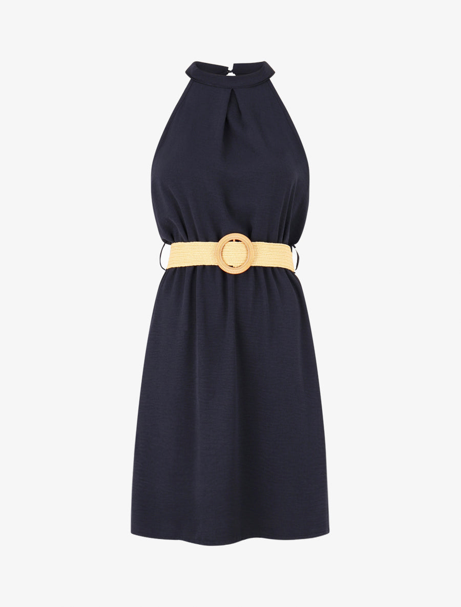 Robe unie à col américain - Marine - 1
