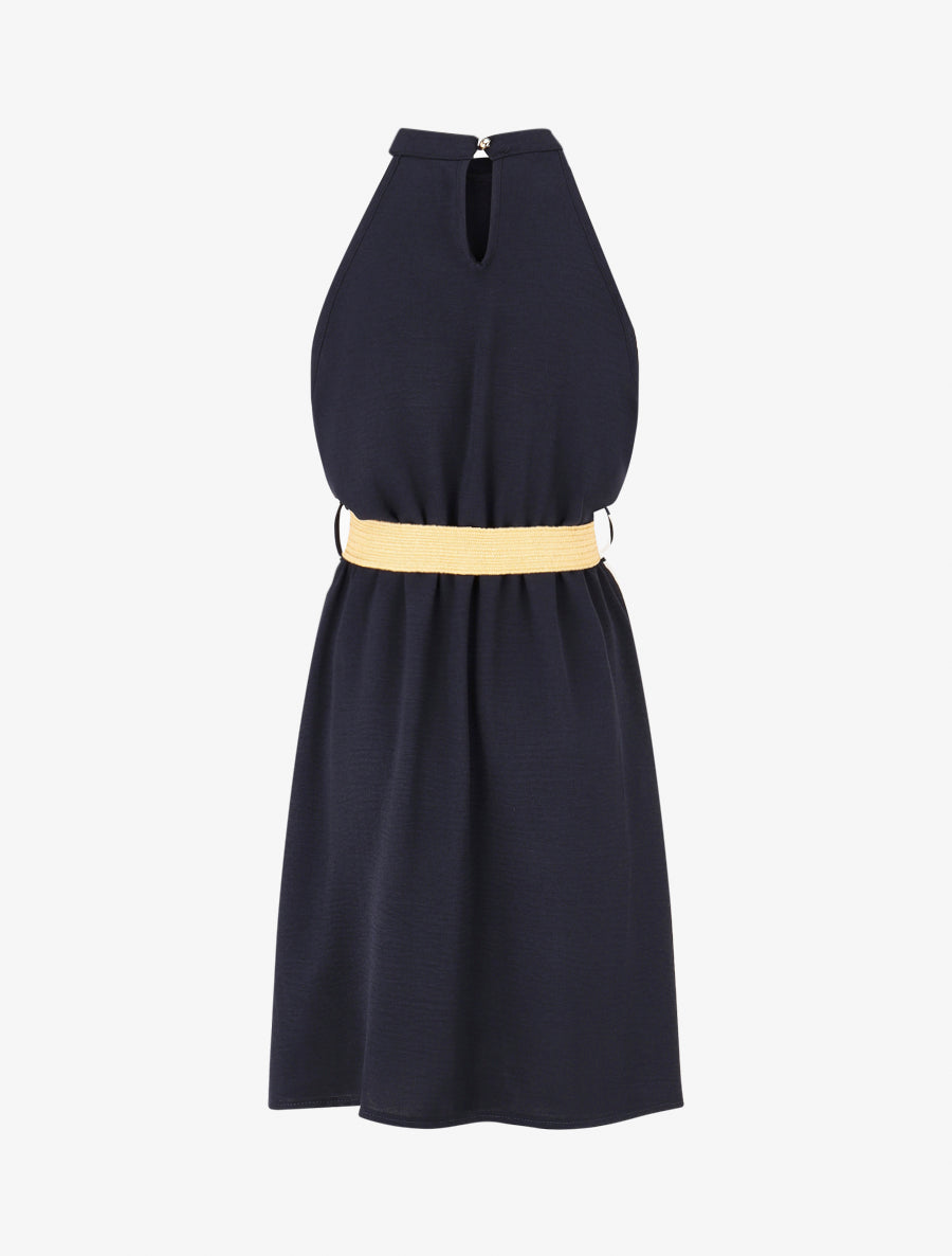 Robe unie à col américain - Marine - 2