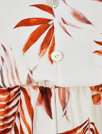 Combishort imprimé feuillage à taille élastiquée - Orange - 3