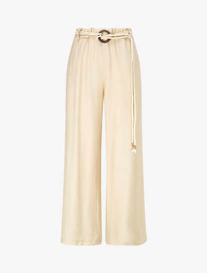 Pantalon uni à taille élastiquée - Beige - 1