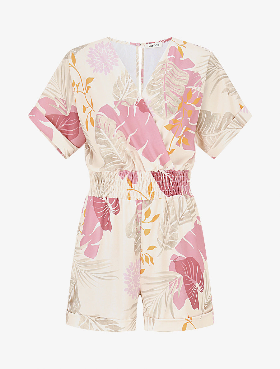 Combishort à imprimé tropical - Rose - 1