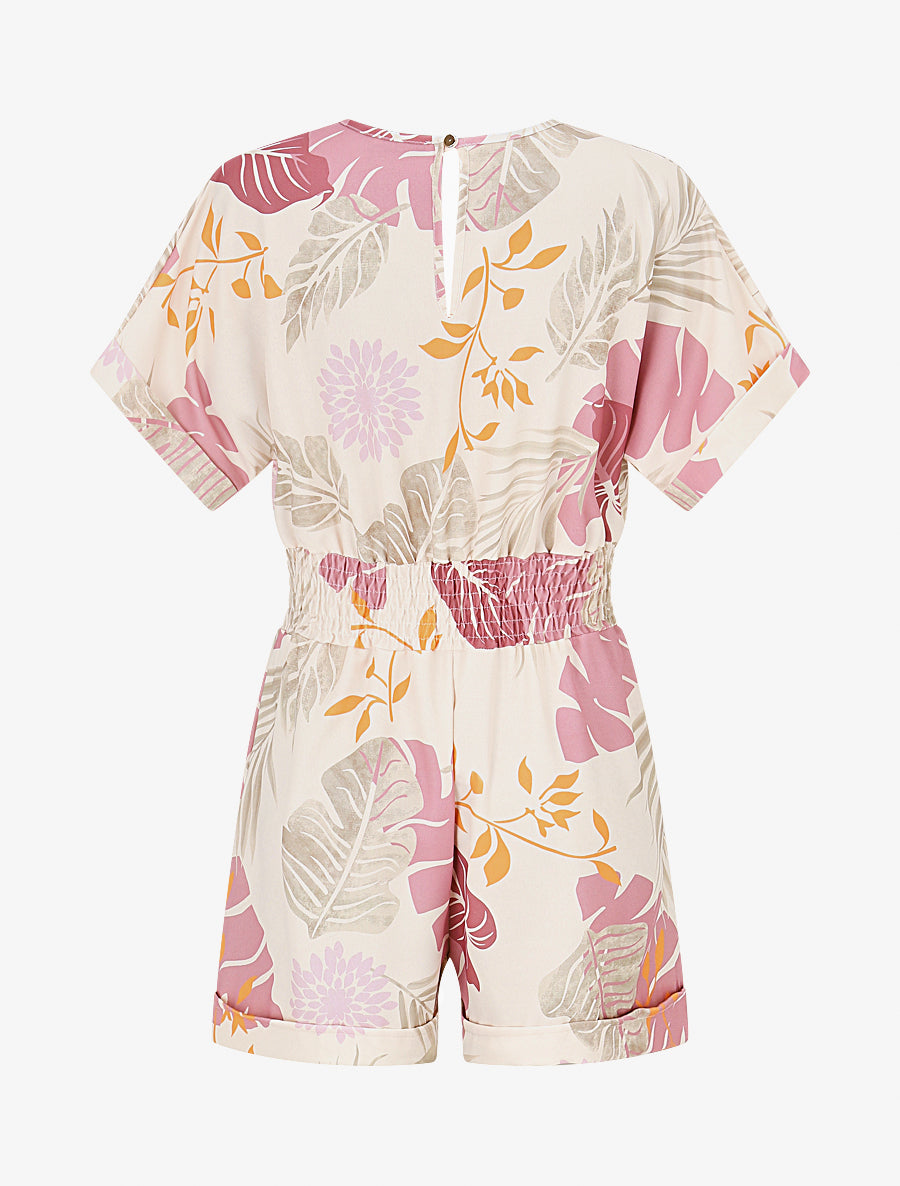 Combishort à imprimé tropical - Rose - 2