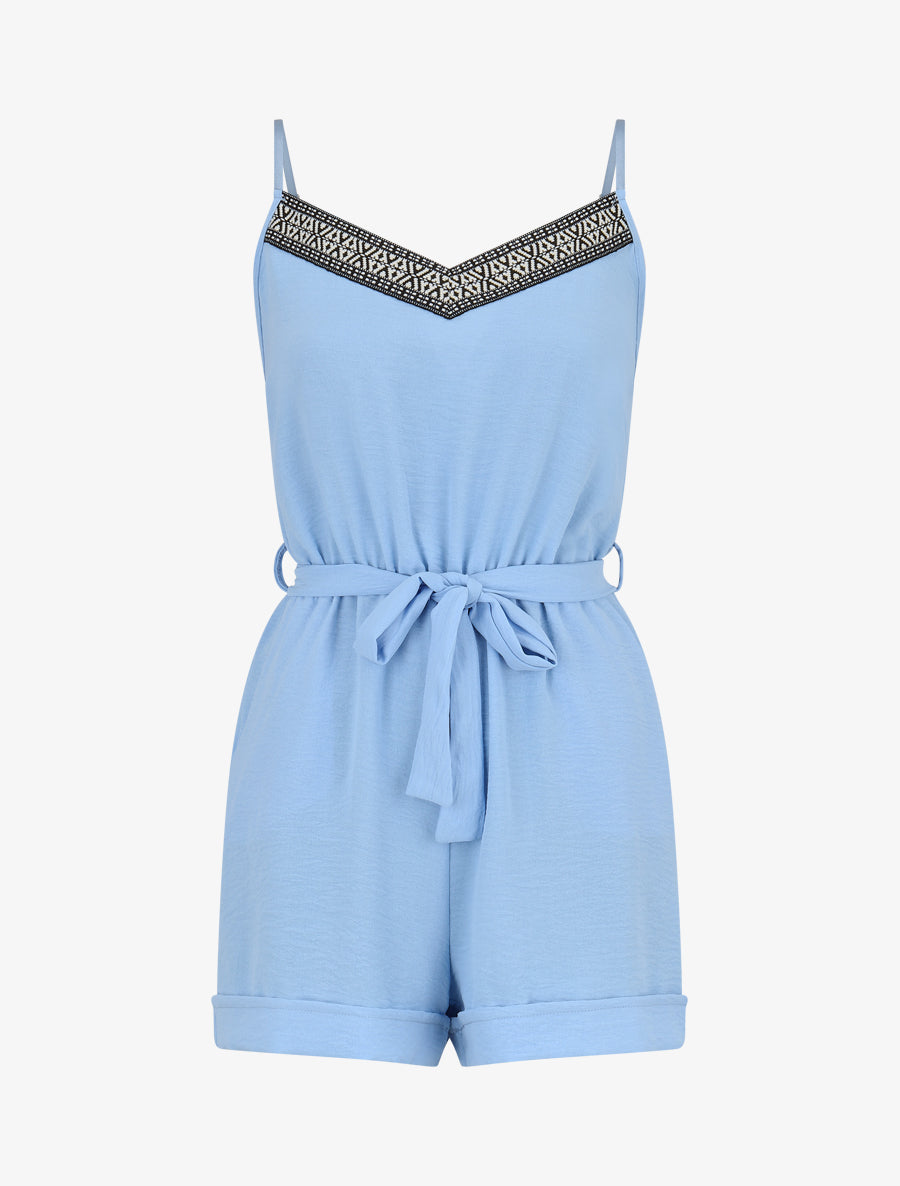 Combishort uni à bande graphique - Bleu ciel - 1