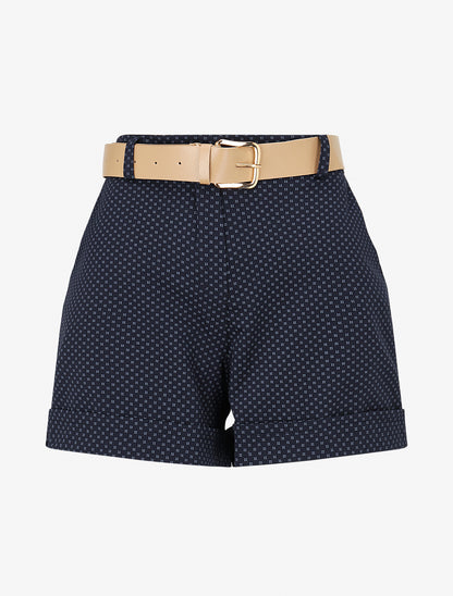 Short droit taille haute imprimé graphique - Marine - 1