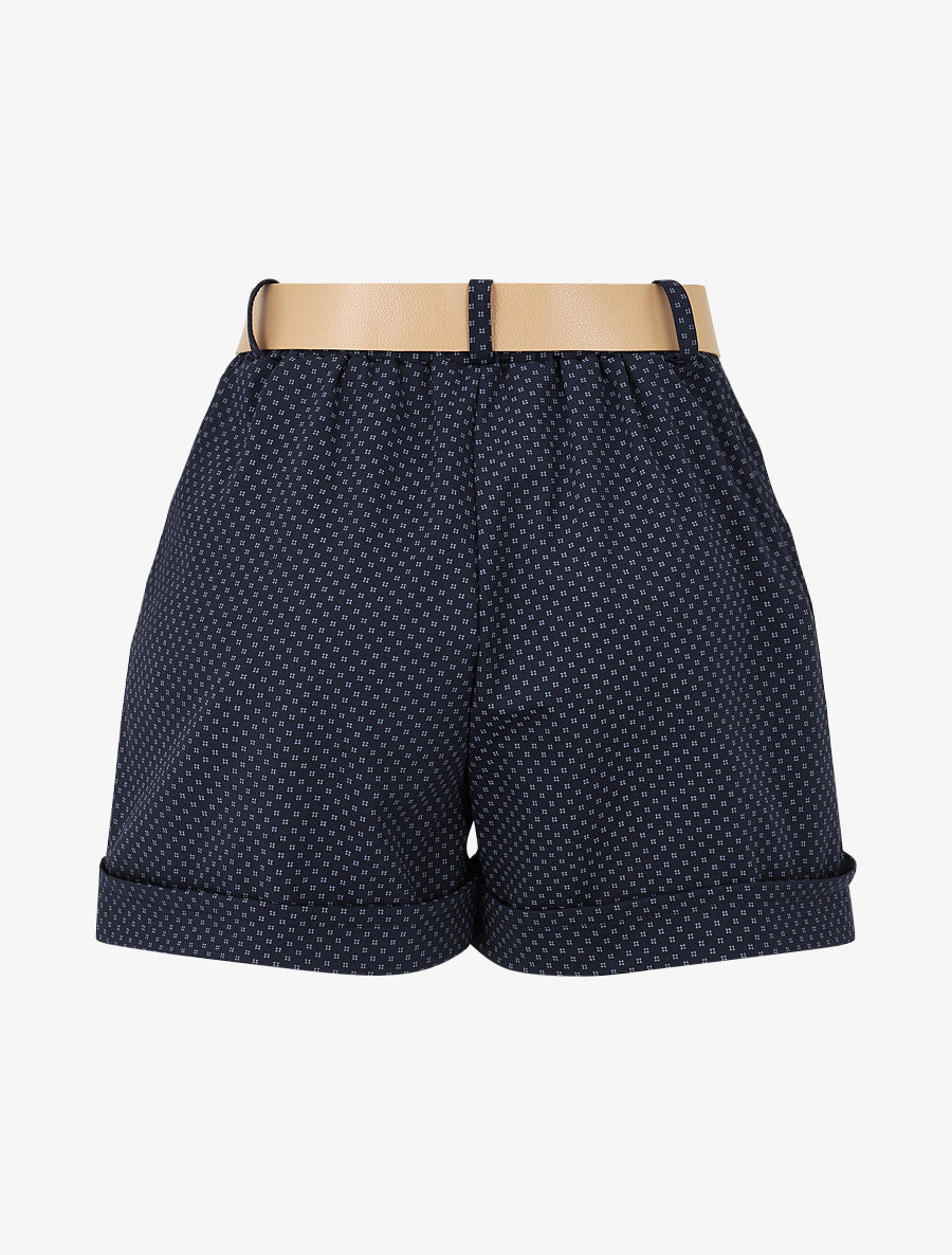 Short droit taille haute imprimé graphique - Marine - 2