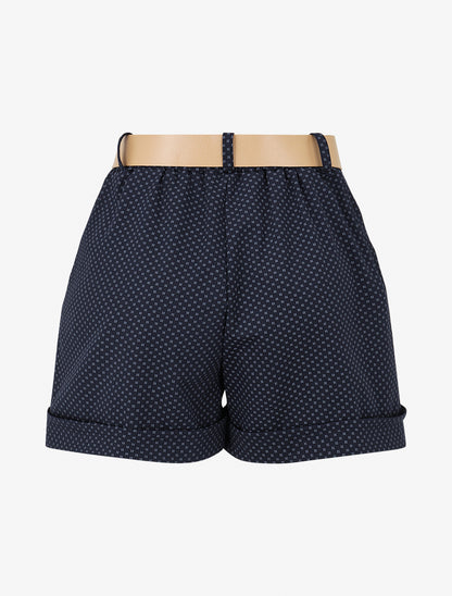 Short droit taille haute imprimé graphique - Marine - 2