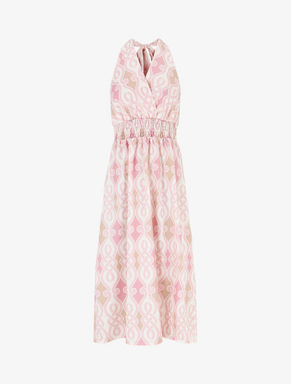 Robe dos nu imprimé graphique - Rose - 1