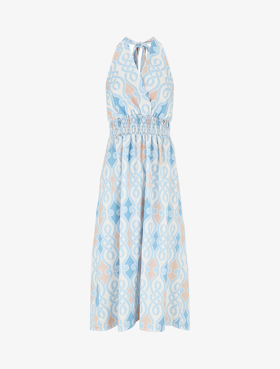 Robe dos nu imprimé graphique - Bleu ciel - 1