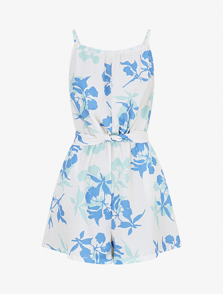 Combishort fleuri à noeud - Bleu - 1