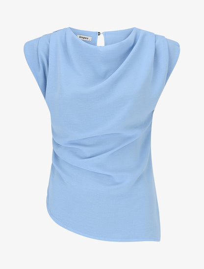 Top asymétrique effet drapé - Bleu ciel - 1
