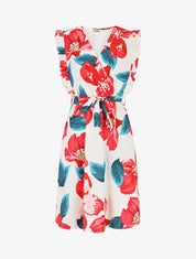 Robe mi-longue fleurie à volants - Rouge - 1