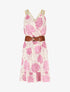 Robe mi-longue élastiquée imprimé feuilles - Vieux rose - 1