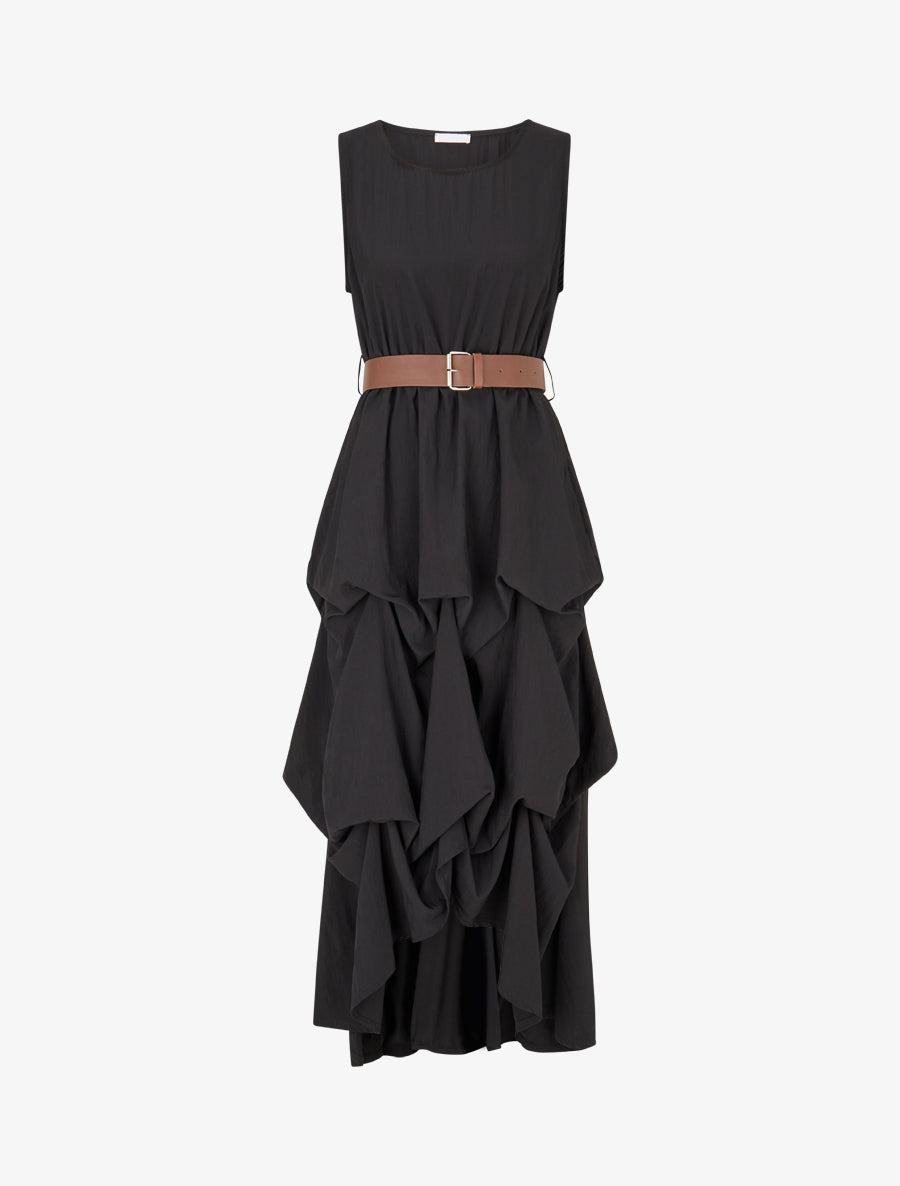 Robe longue sans manches effet bouffant - Noir - 1