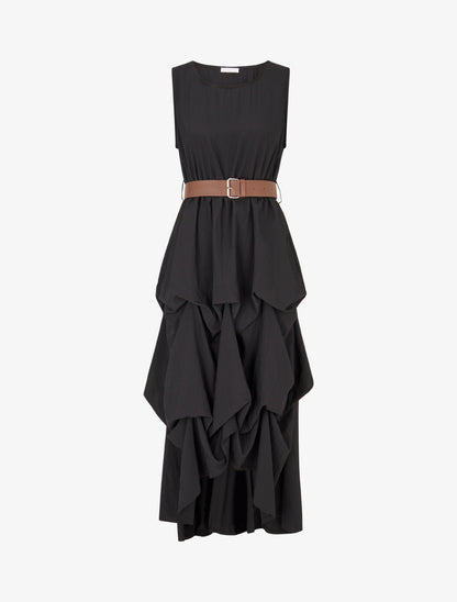Robe longue sans manches effet bouffant - Noir - 1