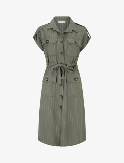 Robe droite à fines rayures - Kaki - 1