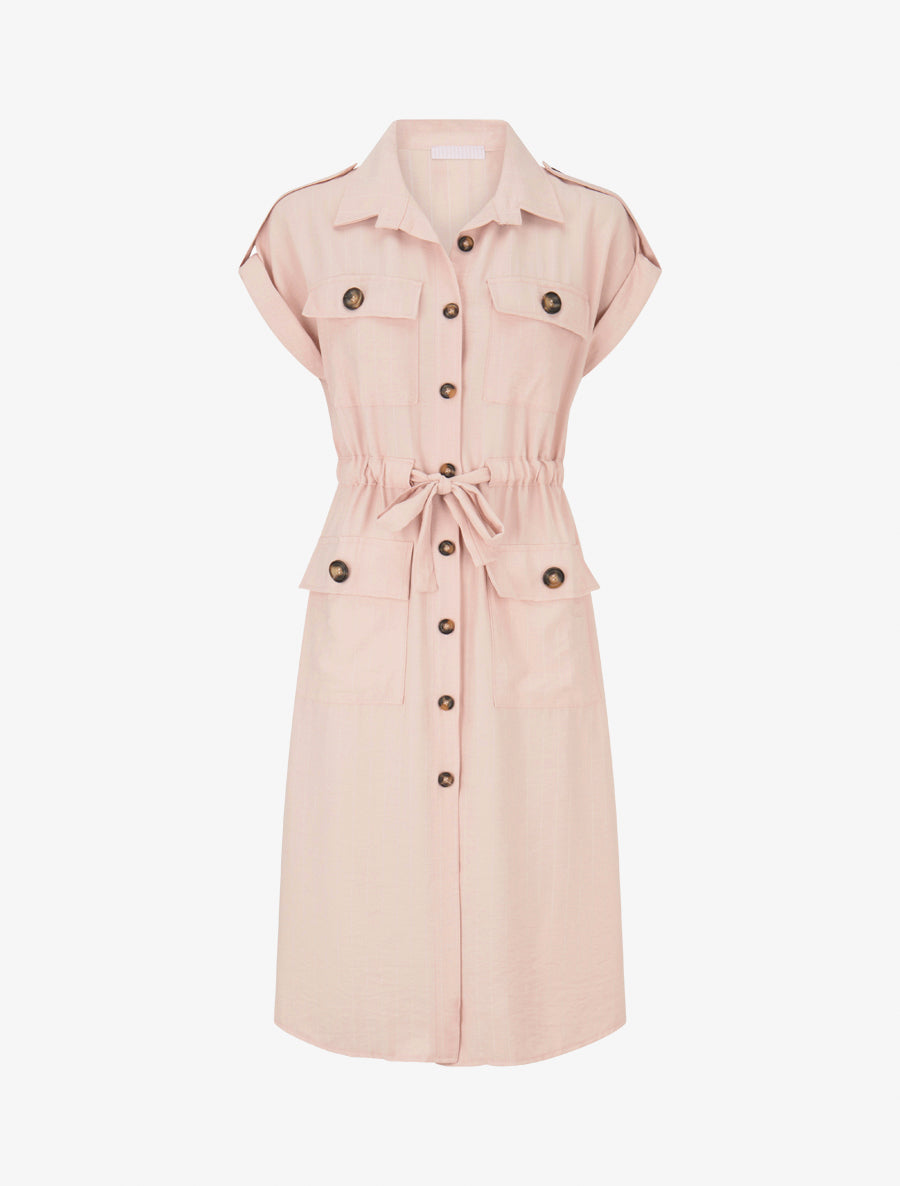 Robe droite à fines rayures - Rose - 1
