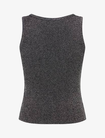 Crop top uni en maille irisé - Noir - 2
