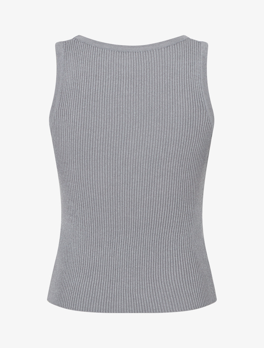 Crop top uni en maille irisé - Gris - 2