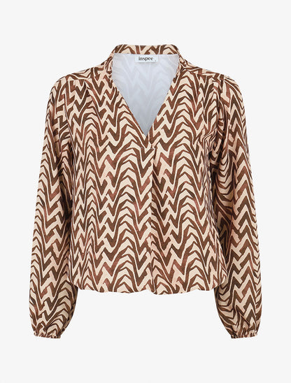 Blouse imprimé vagues stylisées - Marron - 1
