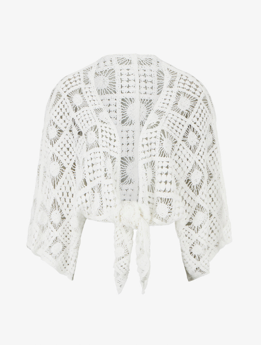 Boléro à manches kimono en crochet - Blanc - 1