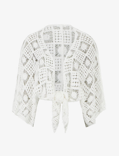 Boléro à manches kimono en crochet - Blanc - 1
