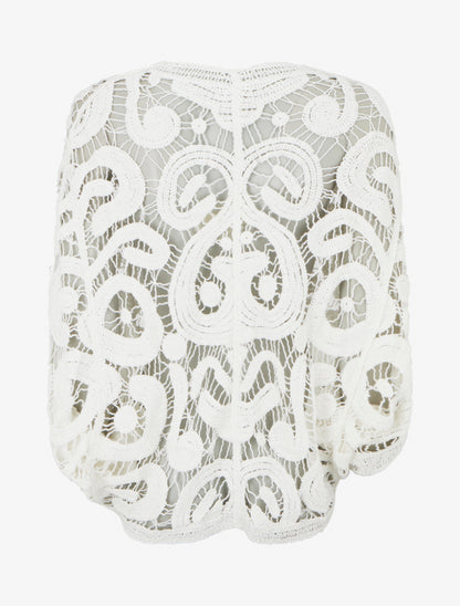 Gilet mi-long en crochet - Blanc - 2