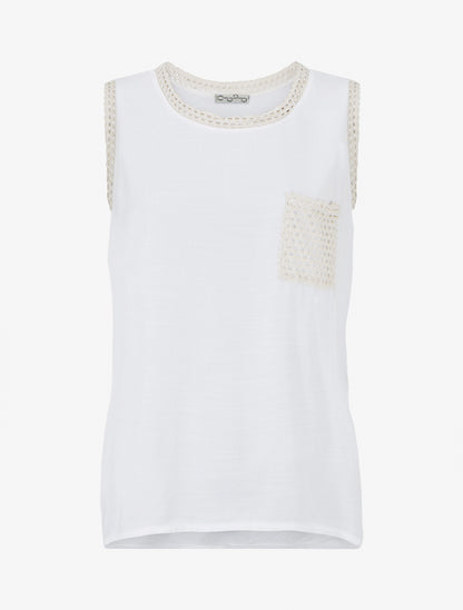 Top uni à poche brodée - Blanc - 1