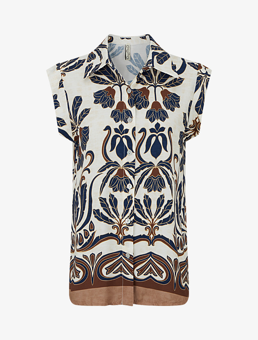 Chemise sans manches imprimé tropical - Marine - 1