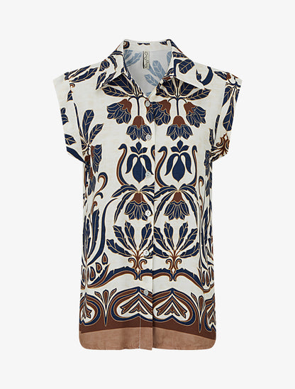 Chemise sans manches imprimé tropical - Marine - 1