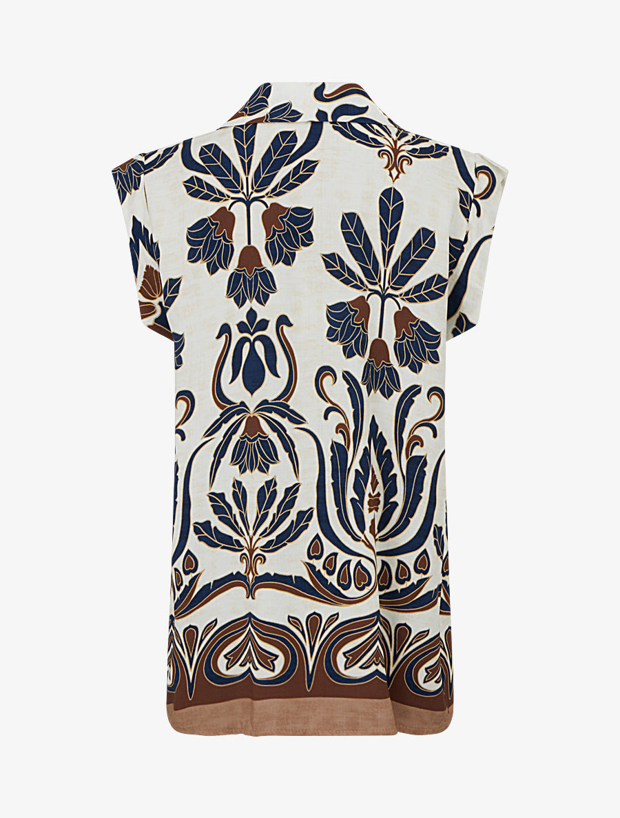 Chemise sans manches imprimé tropical - Marine - 2