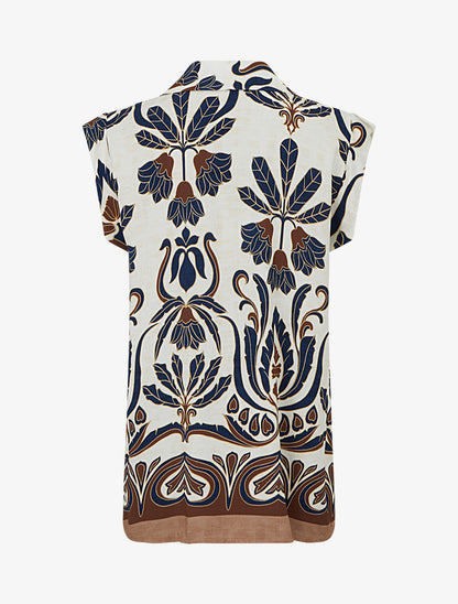 Chemise sans manches imprimé tropical - Marine - 2