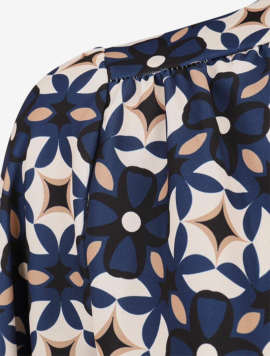 Blouse imprimé fleurs graphiques - Marine - 3