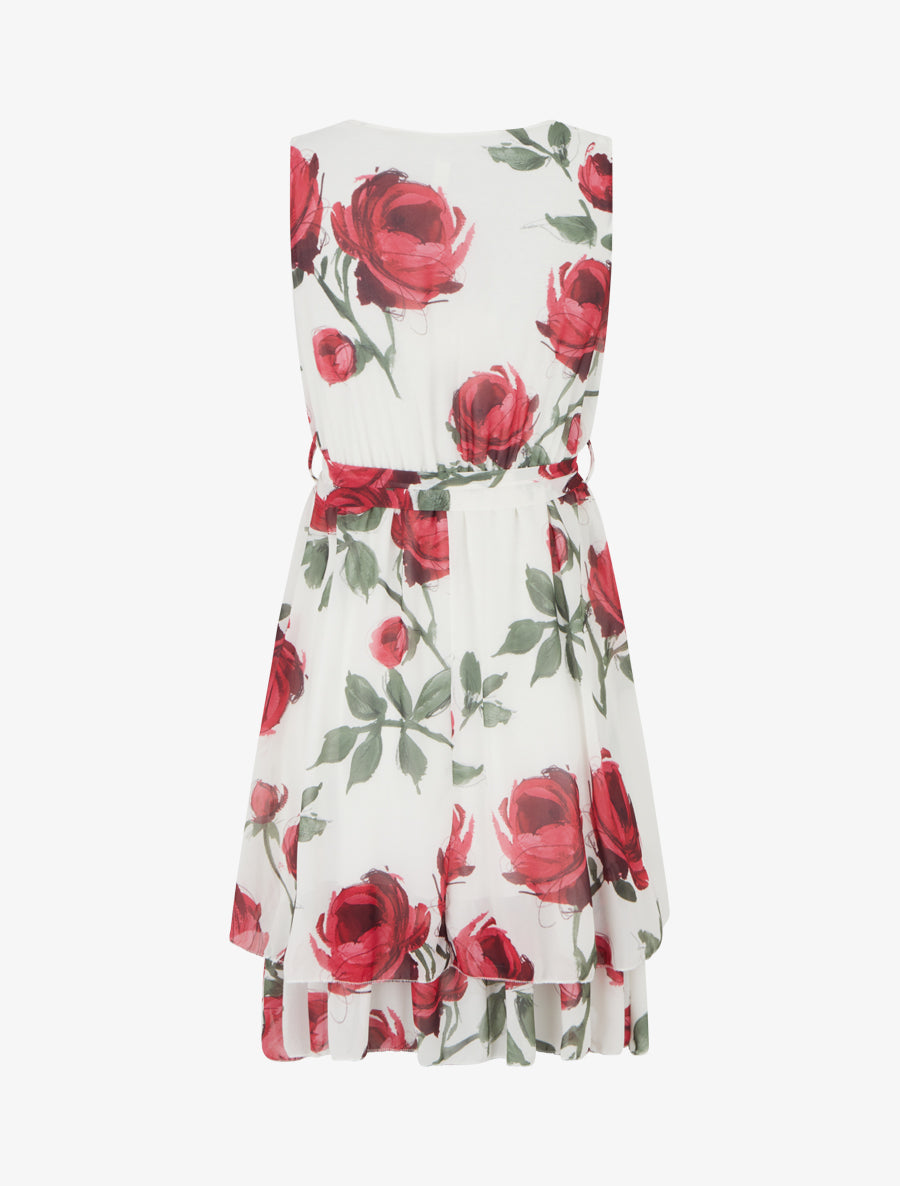 Robe patineuse sans manches imprimé roses - Rouge - 2