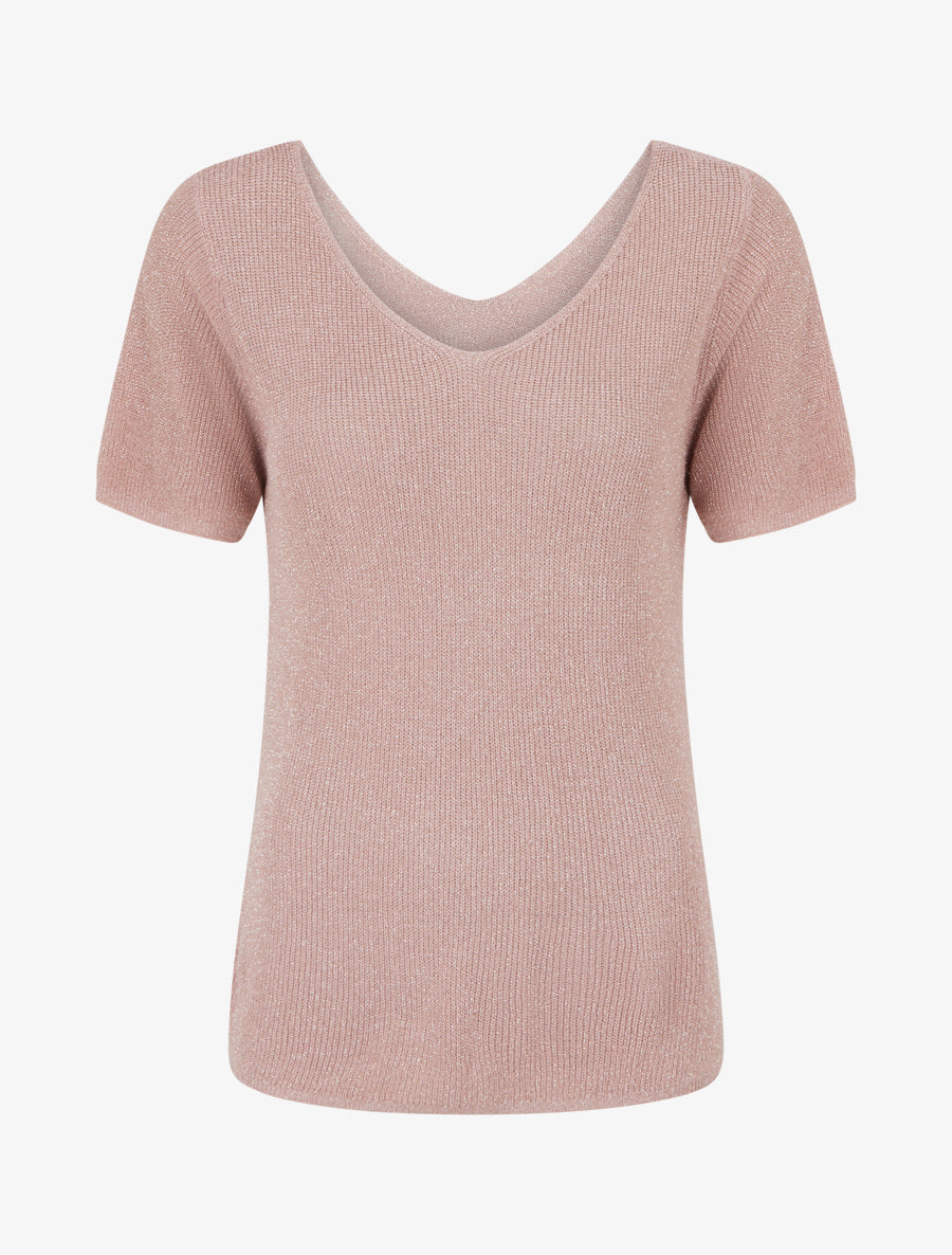 Top manches courtes en maille irisée - Rose - 1