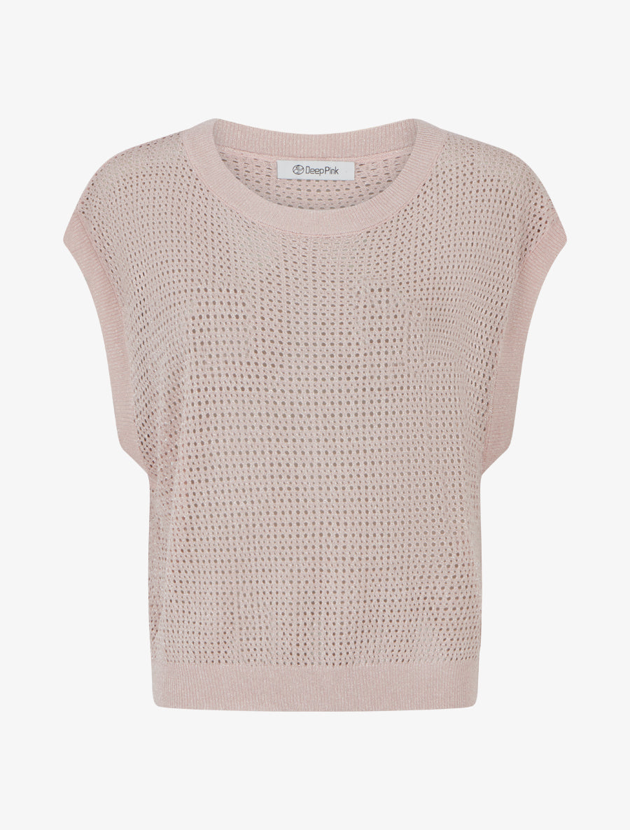 Top filet de pêche en maille irisée - Rose pâle - 1
