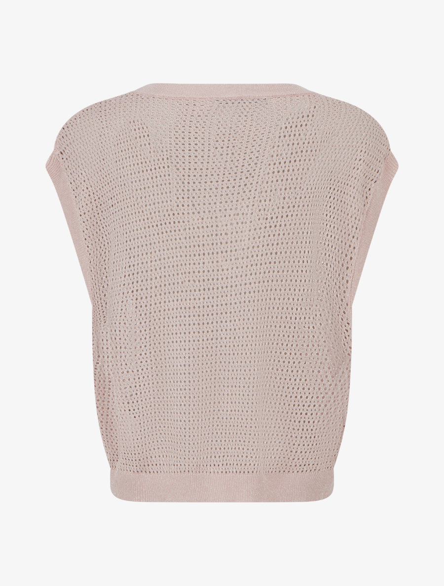 Top filet de pêche en maille irisée - Rose pâle - 2