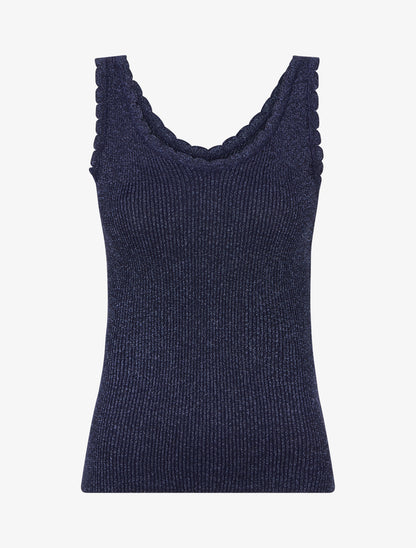 Débardeur festonné en maille irisée - Marine - 1